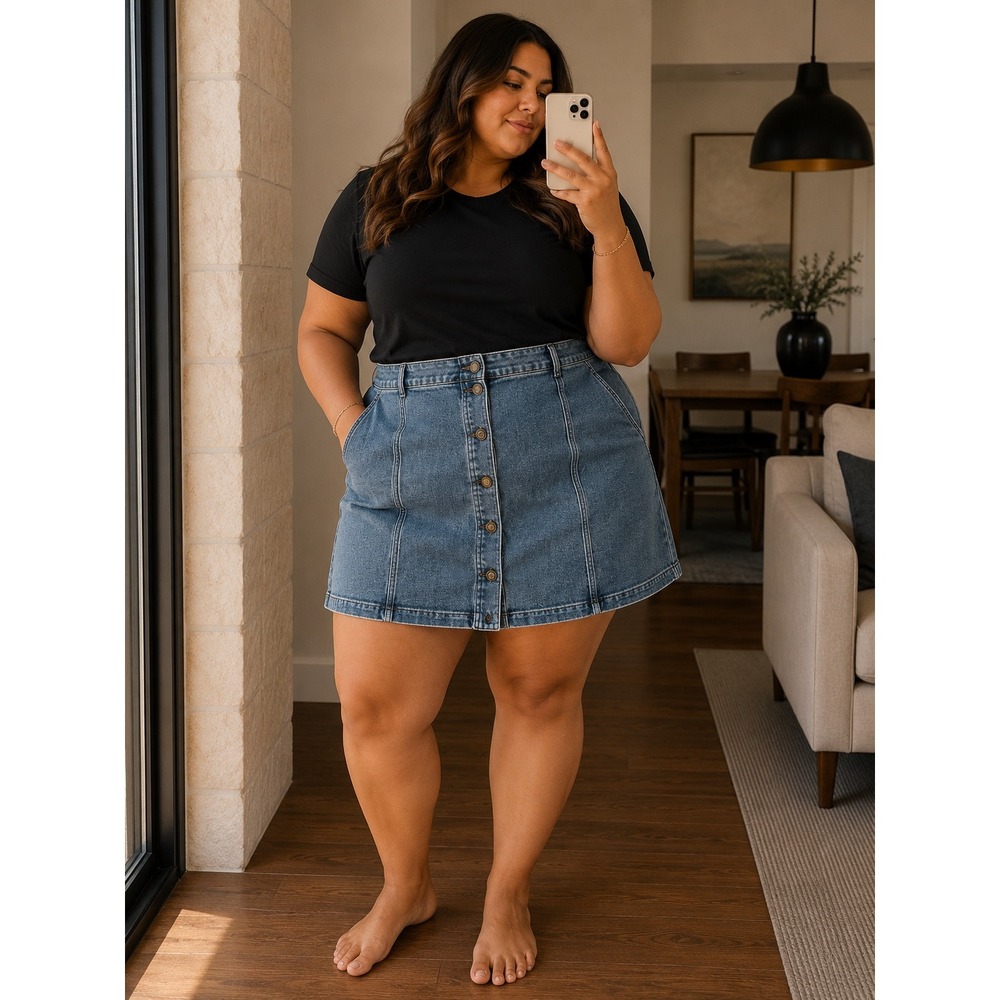LC Lauren Conrad Denim Mini Skirt Medium Wash Button Front XXL